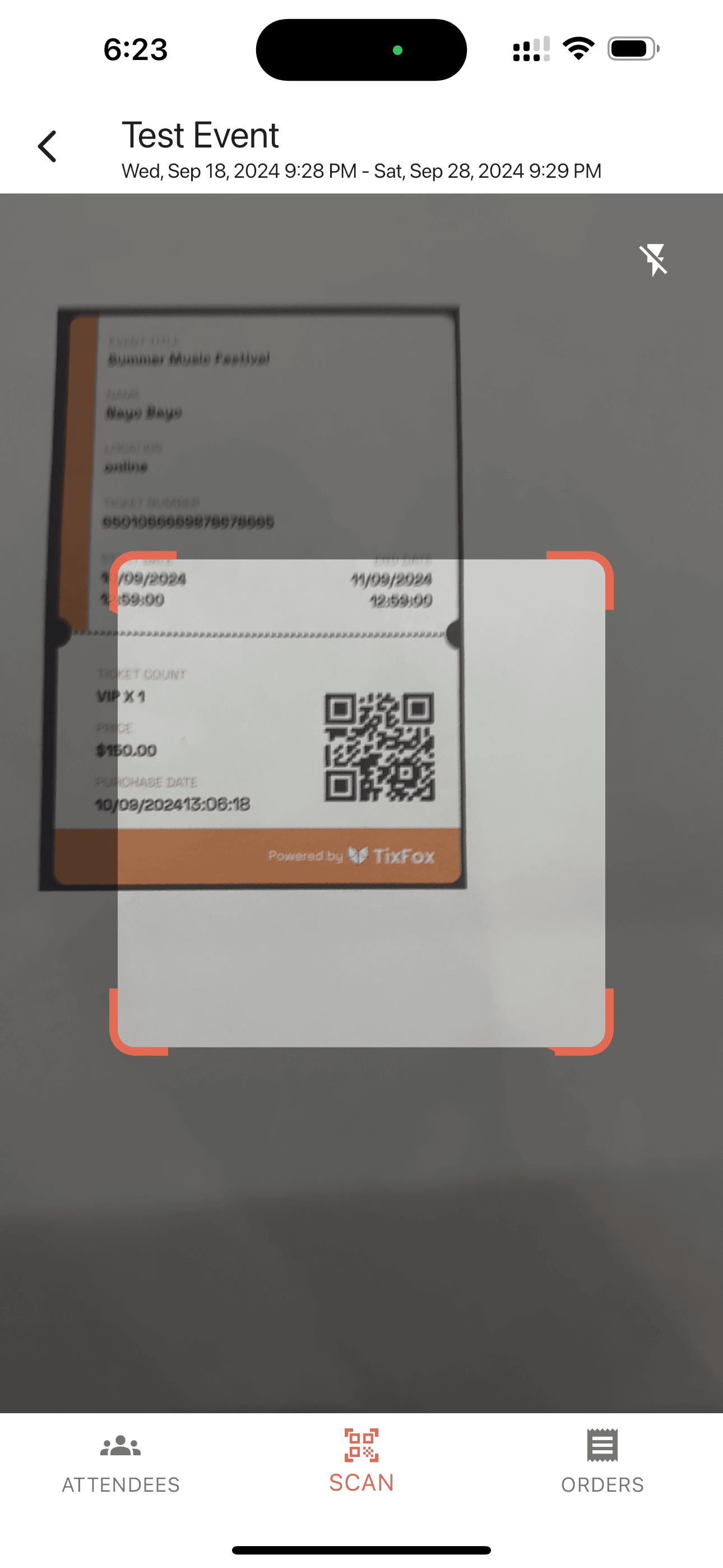 TixFox Check-in App Interface